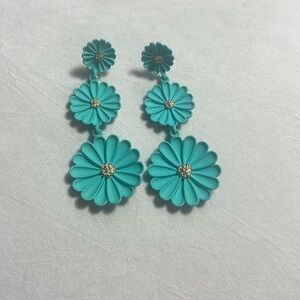 Teal flower dangle earrings